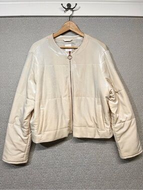 XXL LC Lauren Conrad Women's Metallic Cream Bomber/Puffer Jacket Zip Front